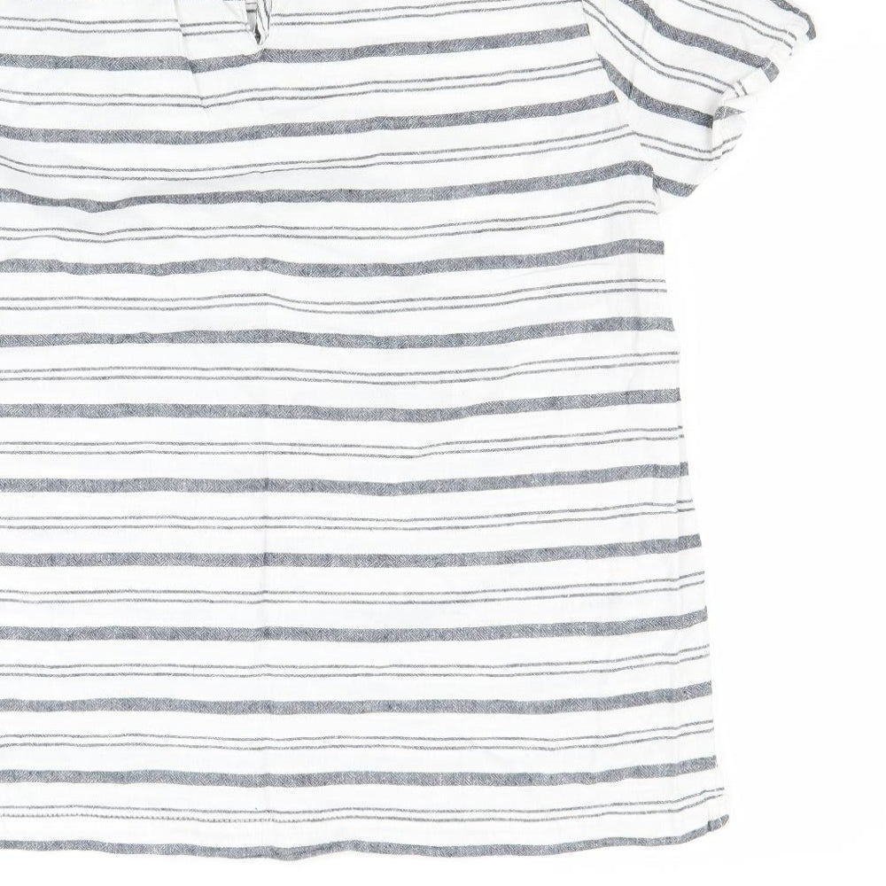 Nutmeg Womens White Striped Basic T-Shirt Size 12