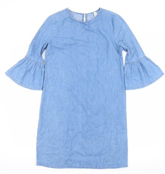 Additional front view of Denim & Co. women’s blue denim a-line, size UK 6