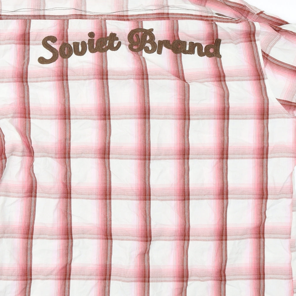 Soviet Mens White Check Button-Up Size L