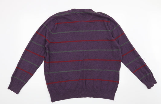 Atlantic Bay Mens Purple Striped Pullover Jumper Size XL