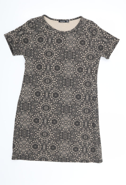 Boohoo Womens Black Geometric Bodycon Size 10