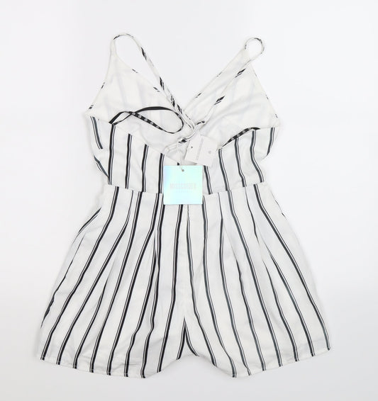 Missguided Womens White Striped Playsuit One-Piece Size 4 L3 in