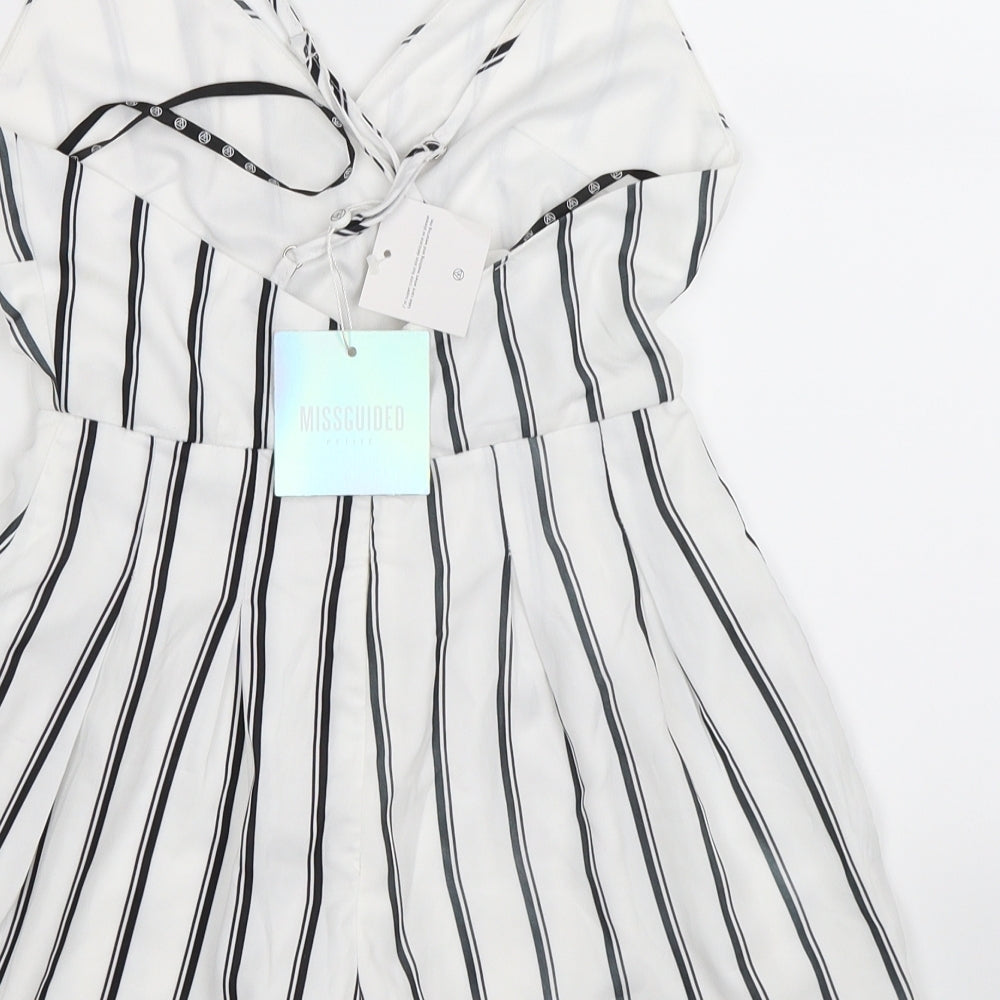 Missguided Womens White Striped Playsuit One-Piece Size 4 L3 in