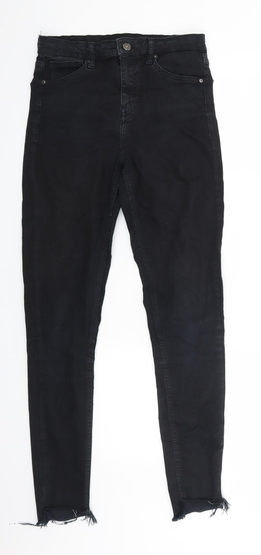 Additional front view of Topshop women’s black denim cropped jeans, size UK 28, in, 29-inch leg