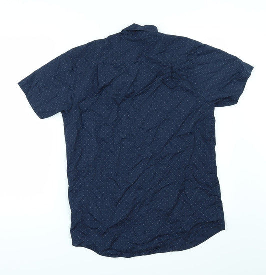 Primark Mens Blue Polka Dot Button-Up Size S