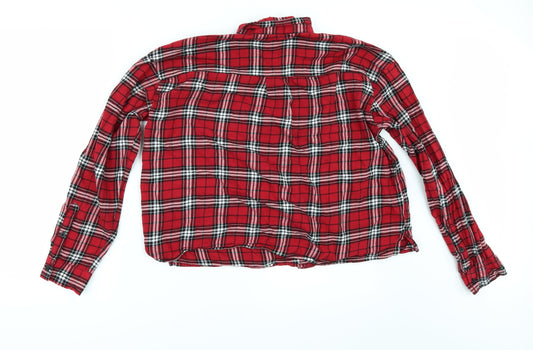 Divided by H&M Womens Red Check Kimono Button-Up Size 14