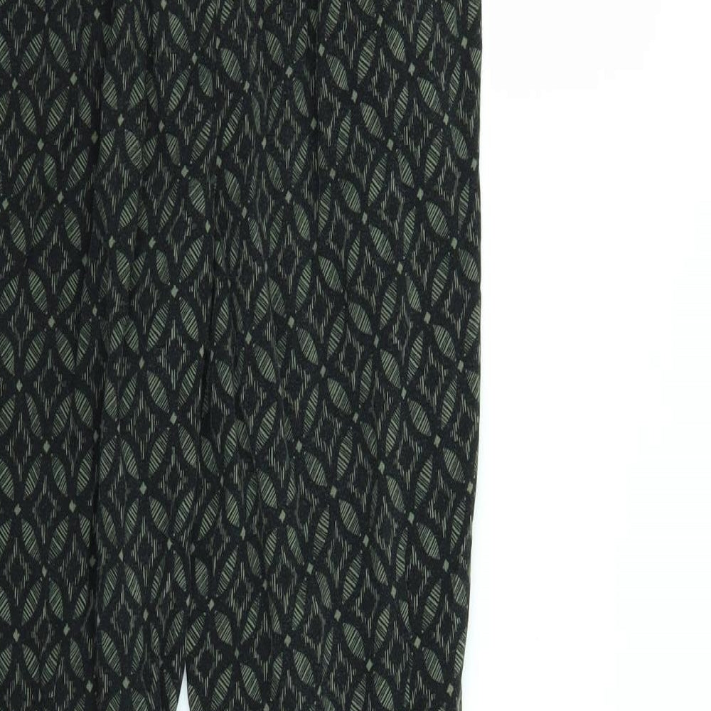 Brand and care label for New Look women’s gold geometric trousers, size UK 12, 26-inch leg
