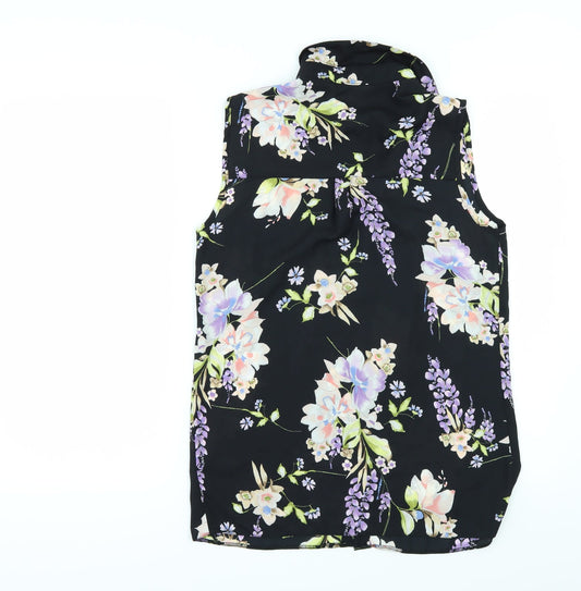 George Womens Black Floral Tunic Button-Up Size 8