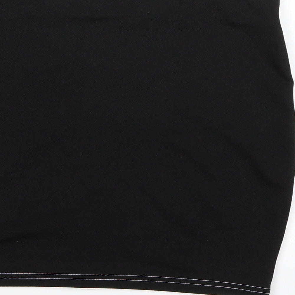 Brand and care label for Nasty Gal women’s black a-line skirt, size UK 8