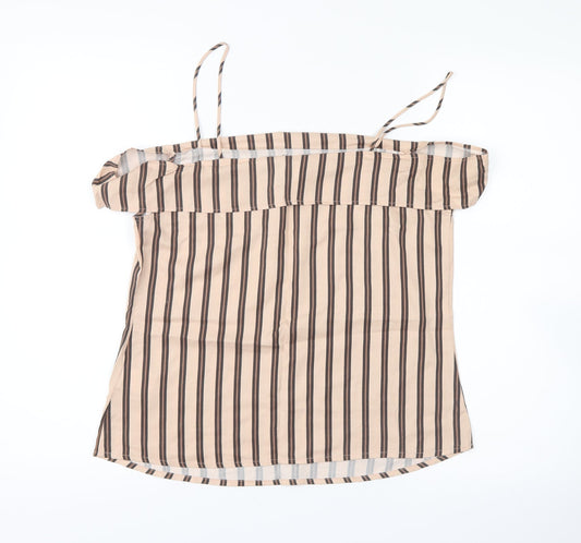 Light Before Dark Womens Beige Striped Basic Blouse Size S