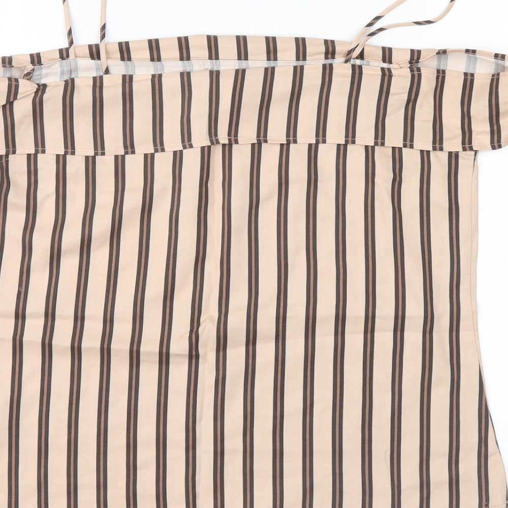 Light Before Dark Womens Beige Striped Basic Blouse Size S