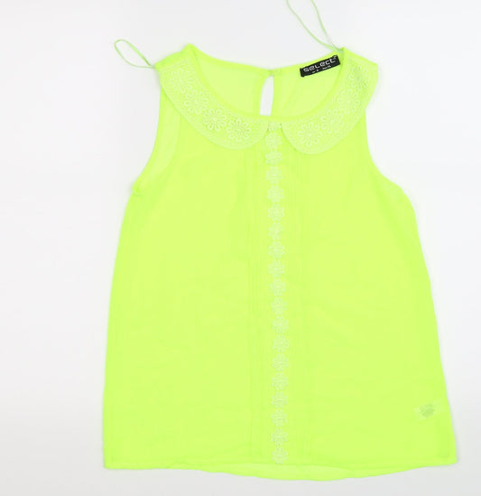 Additional front view of Select women’s yellow floral chiffon tunic tank, size UK 6, - neon