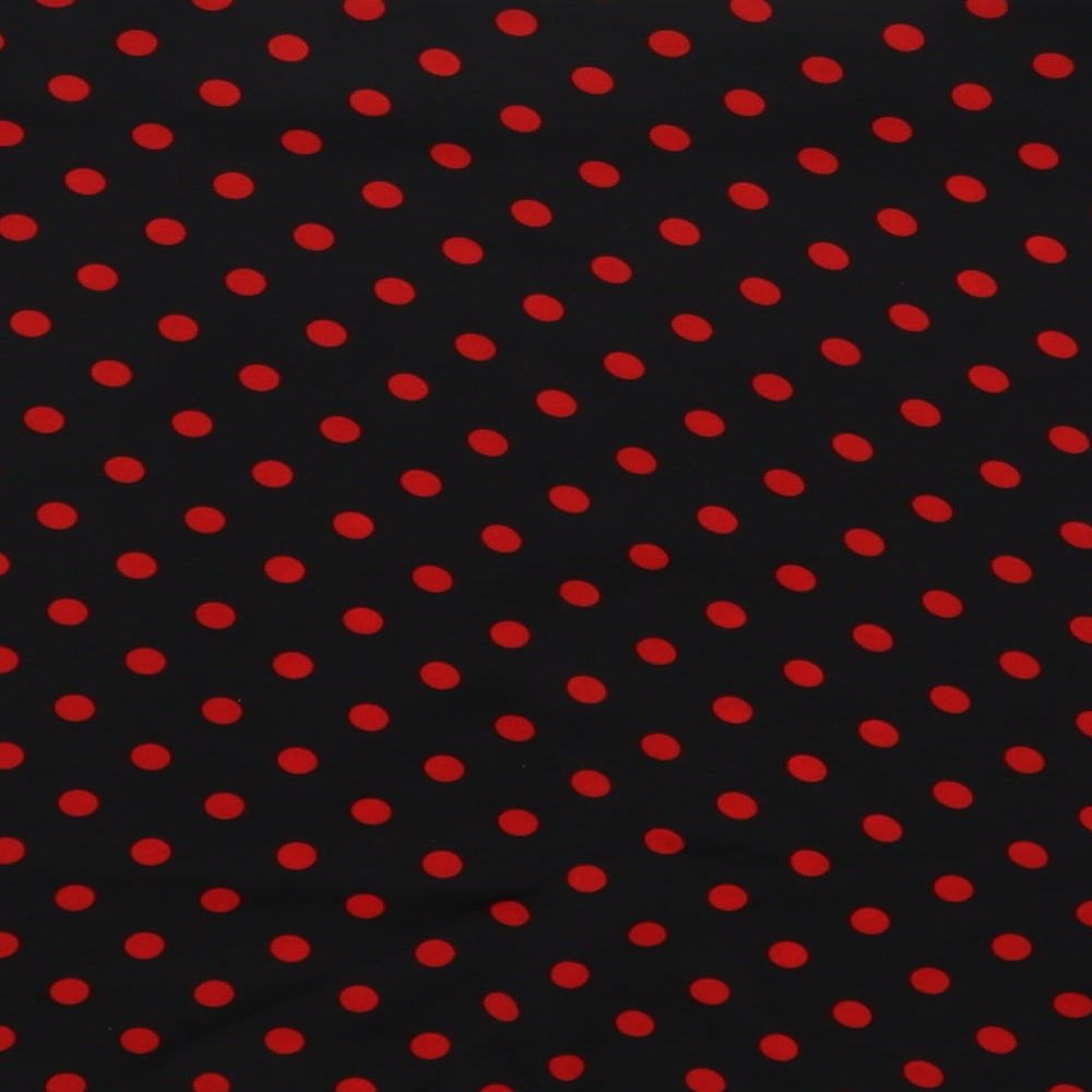 Brand and care label for SHEIN women’s black polka dot satin a-line skirt, size L