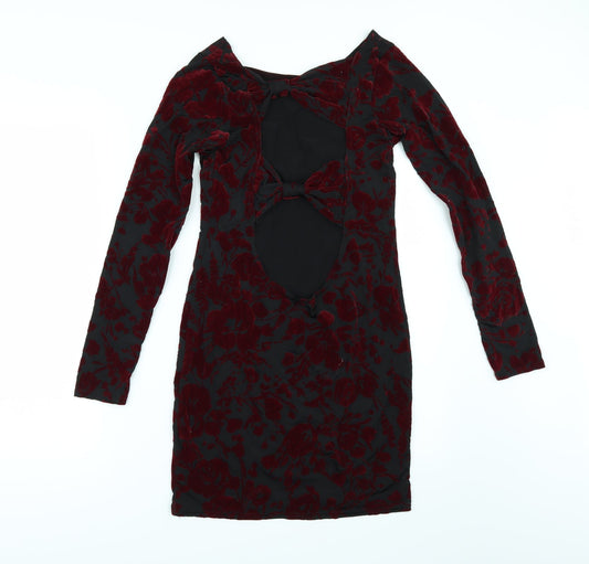 Preworn Womens Black Floral Bodycon Size 10
