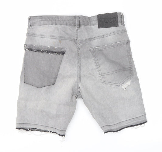 Back view of Zara boys’ mens grey chino shorts, size 27, in