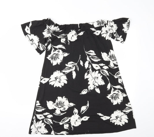 Boohoo Womens Black Floral A-Line Size 8