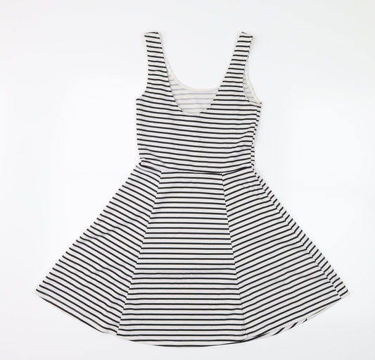 Preworn Womens Black Striped Shirt Dress Size 8