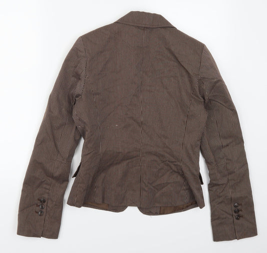 H&M Womens Brown Striped Jacket Suit Jacket Size 8