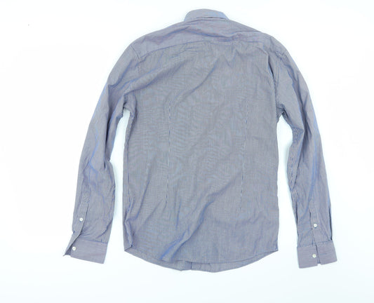 Mens UK Size 14.5 Limited Collection Blue Button-Up Long Sleeve Casual Shirt