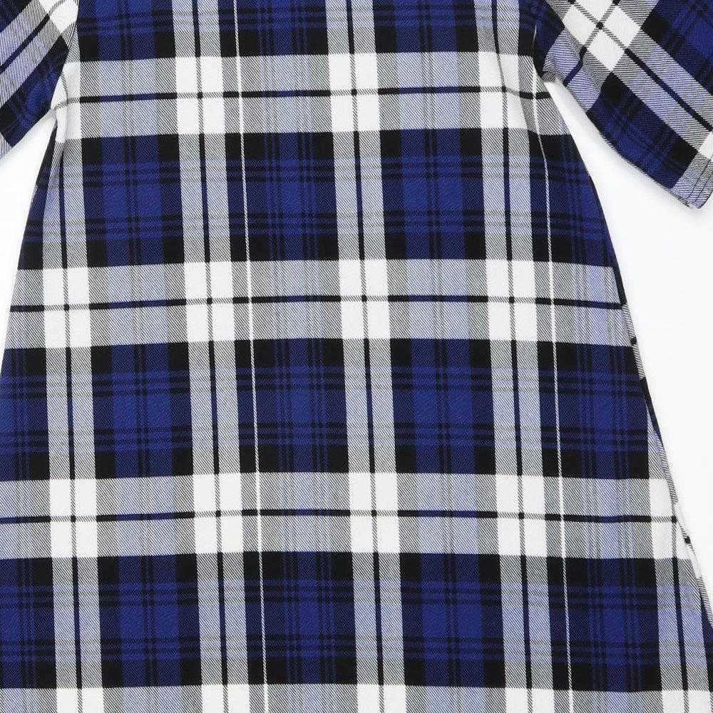 Apricot Womens Blue Plaid T-Shirt Dress Size 8