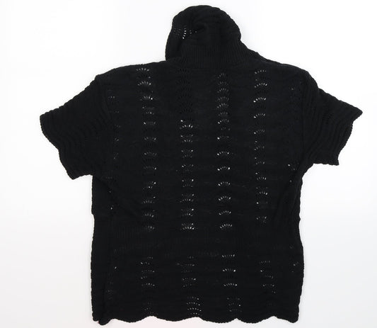 angel Womens Black Striped Knit Wrap T-Shirt Size S - mock cardigan