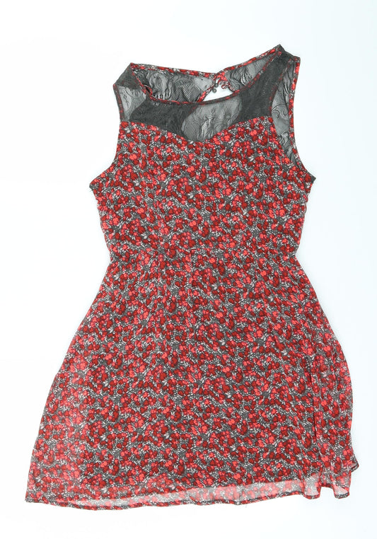 Only Womens Red Floral Fit & Flare Size 6