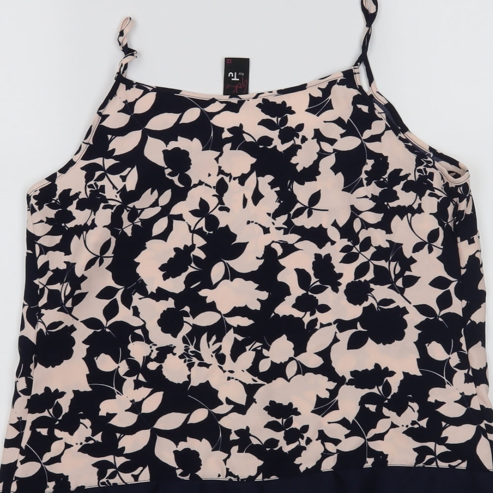 TU Womens Blue Floral Basic Tank Size 12
