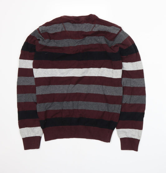 Cedar Wood State Mens Red Striped Henley Jumper Size S