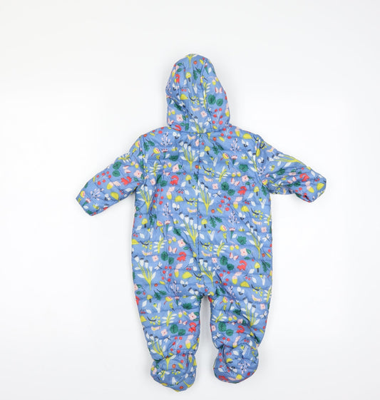 Marks and Spencer Baby Blue Floral Jacket Size 0-3 Months - one piece with mittens