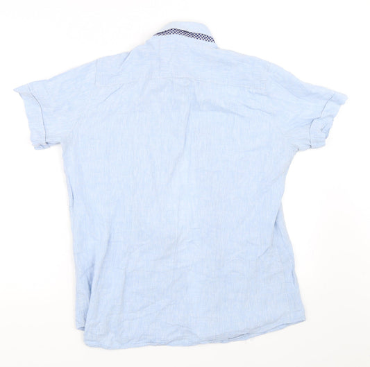 Mens UK Size M Preworn Blue Button-Up Short Sleeve Casual Shirt