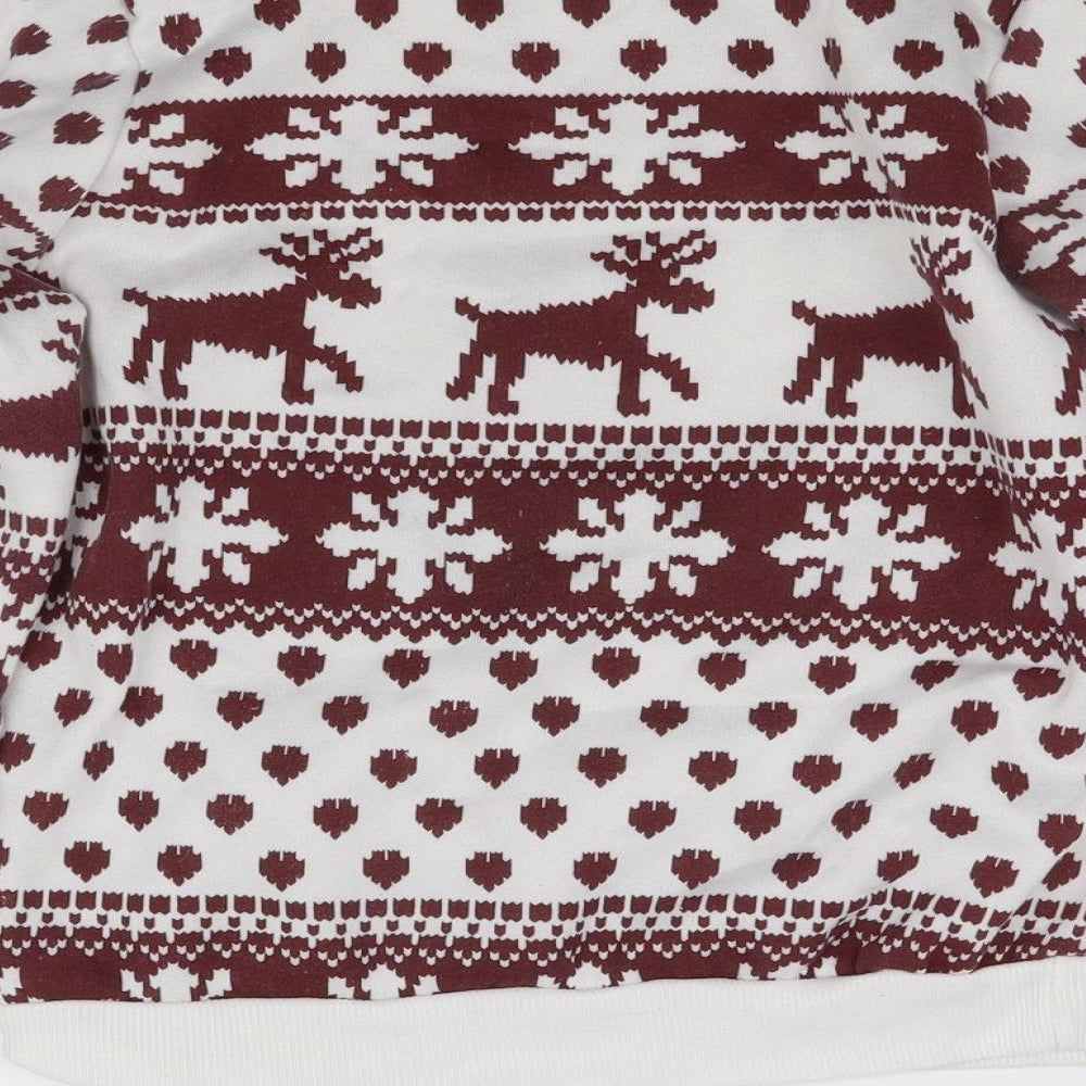 Fashion Mens White Geometric Pullover Sweatshirt Size M