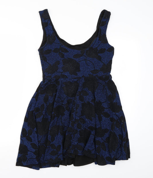 Club L Womens Blue Floral A-Line Size 10