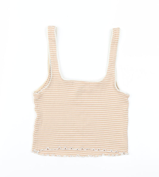 FOREVER 21 Womens Beige Striped Basic T-Shirt Size XS