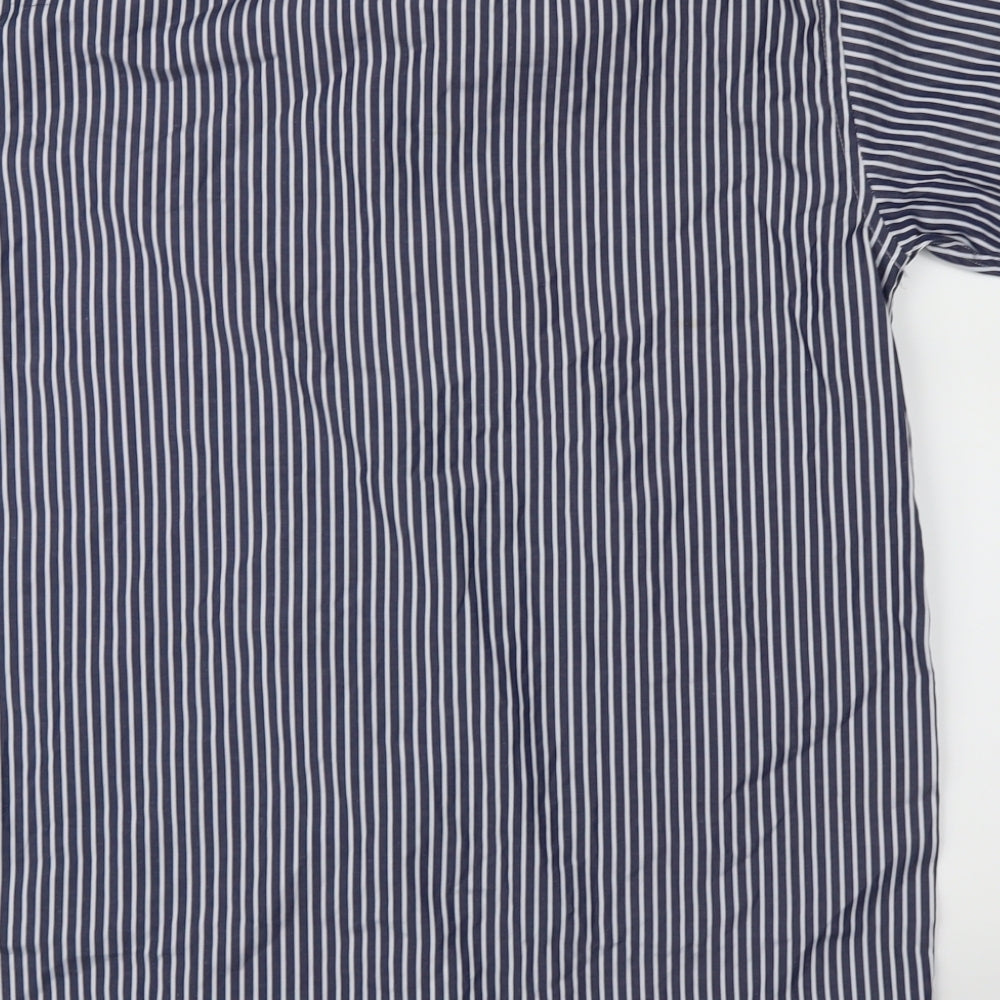 Mens UK Size 40 lanzans Blue Button-Up Short Sleeve Casual Shirt