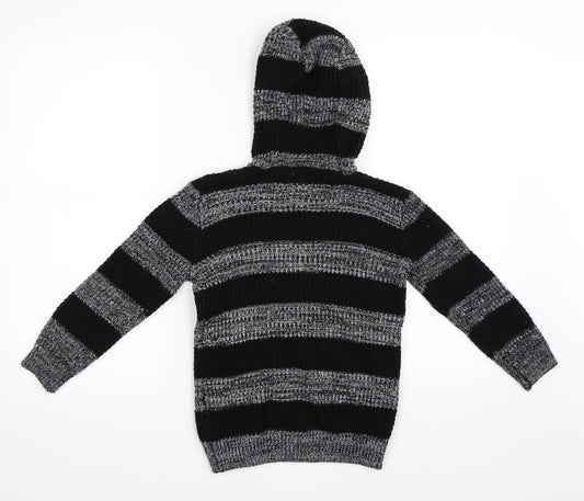 TU Boys Black Striped Pullover Hoodie Size 7 Years