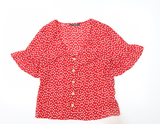 SHEIN Womens Red Floral Basic Blouse Size XS