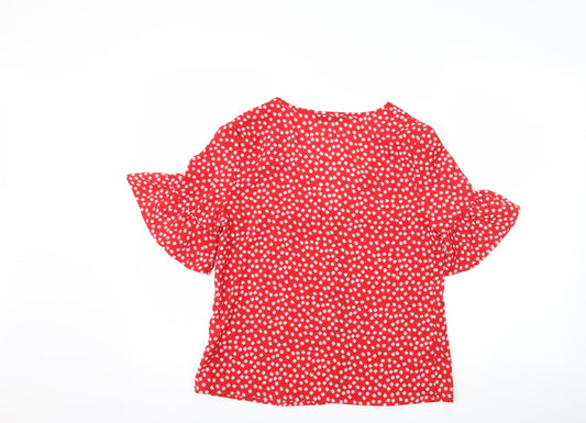 SheIn Womens Red Floral Basic Blouse Size XS