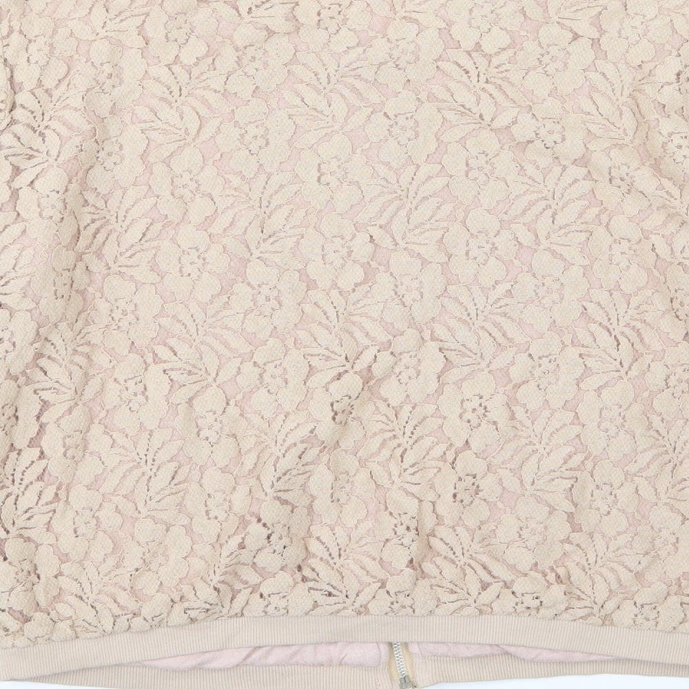 Monrow Womens Beige Floral Jersey Full Zip Sweatshirt Size S