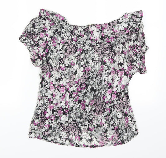 George Womens Purple Floral Basic Button-Up Size 10