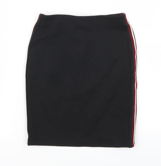 New Look Womens Black Straight & Pencil Skirt Size 4 - Red Side Stripe