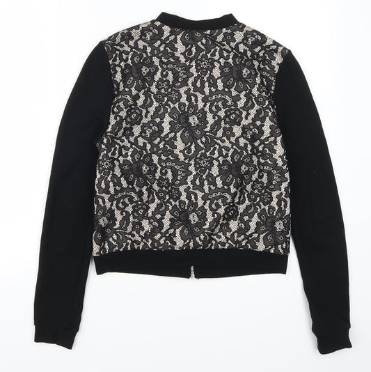 H&M Womens Black Floral Lace Full Zip Sweatshirt Size S