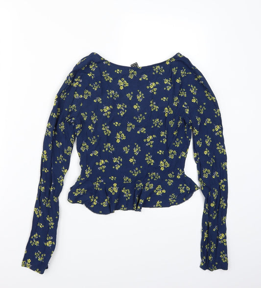 FOREVER 21 Womens Blue Floral Cropped T-Shirt Size S