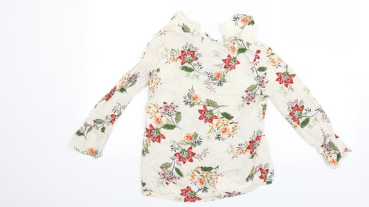 Bershka Womens Beige Floral Basic Blouse Size 6