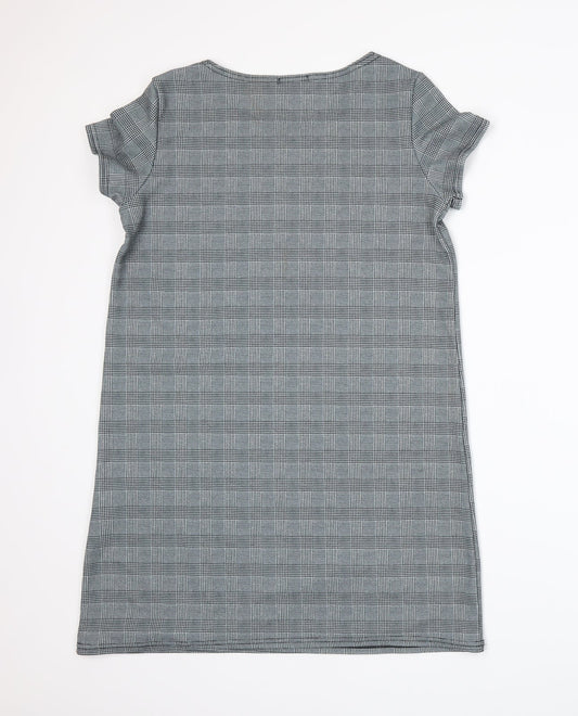 Boohoo Womens Grey Houndstooth A-Line Size 12