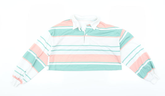 Preworn Womens Green Striped Pullover Jumper Size S - CROPPED