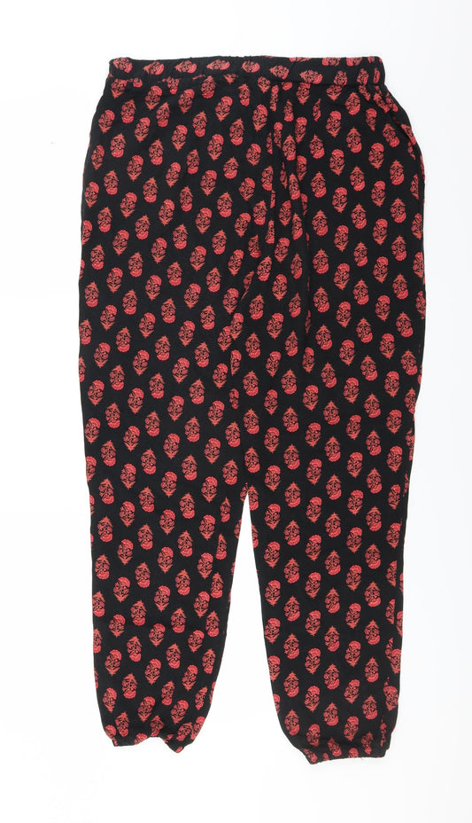 Red Herring Womens Black Floral Trousers Size 14 L28 in
