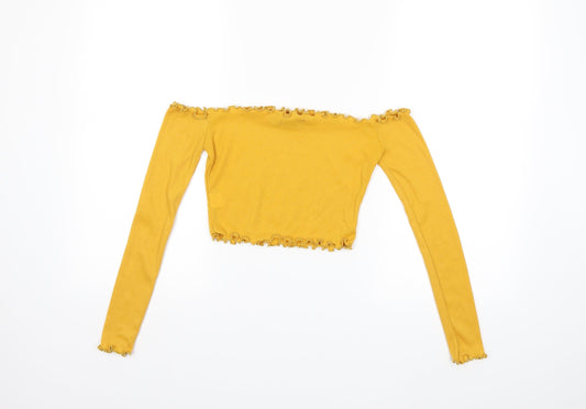 PRETTYLITTLETHING Womens Yellow Basic Blouse Size 4