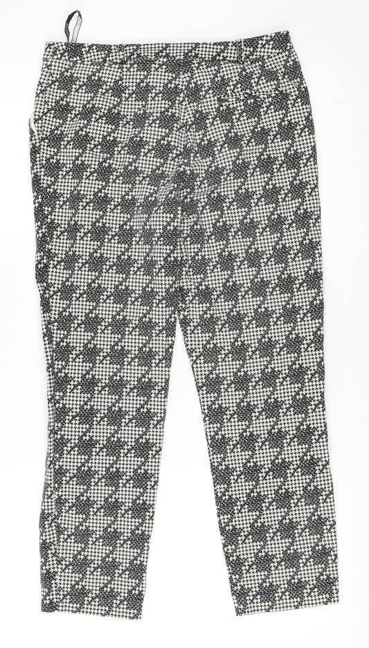 Topshop Womens Ivory Houndstooth Cropped Trousers Size 10 L23 in