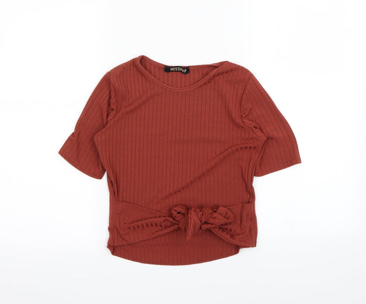 Womens UK Size 10 Misspap Brown Basic T-Shirt