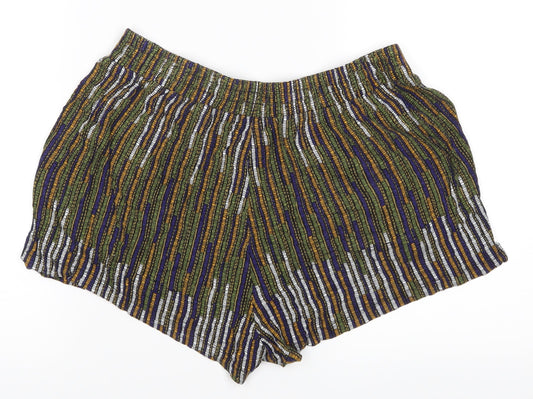 H&M Womens Green Striped Hot Pants Shorts Size M